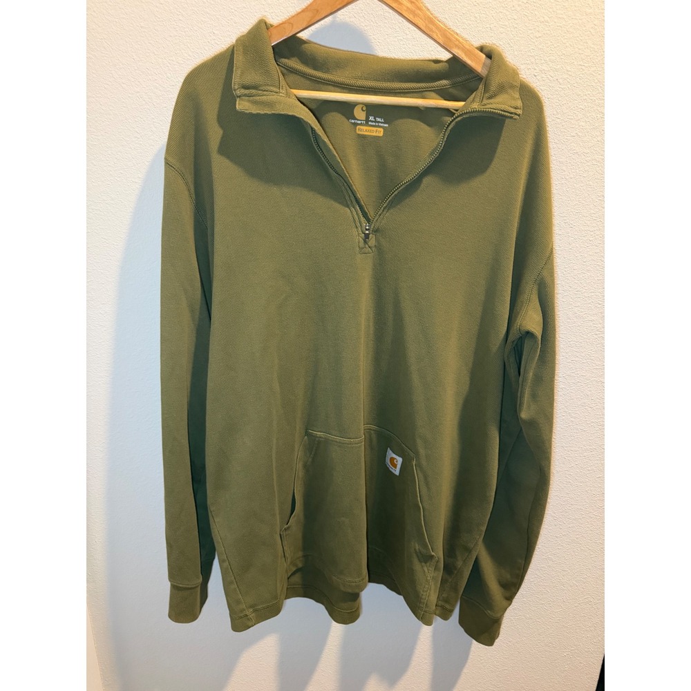 Carhartt Mens Relaxed Fit Quarter Zip Thermal Pullover Olive Green XL Tall